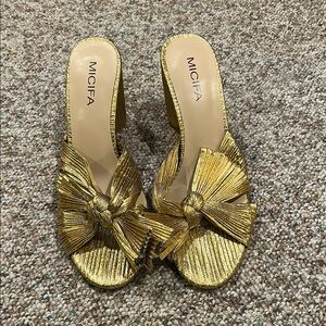 MICIFA Gold Women's Shoes with Bow Detail